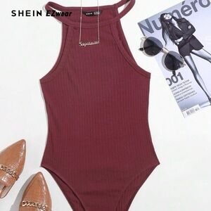 SHEIN Maroon Ribbed Bodysuit